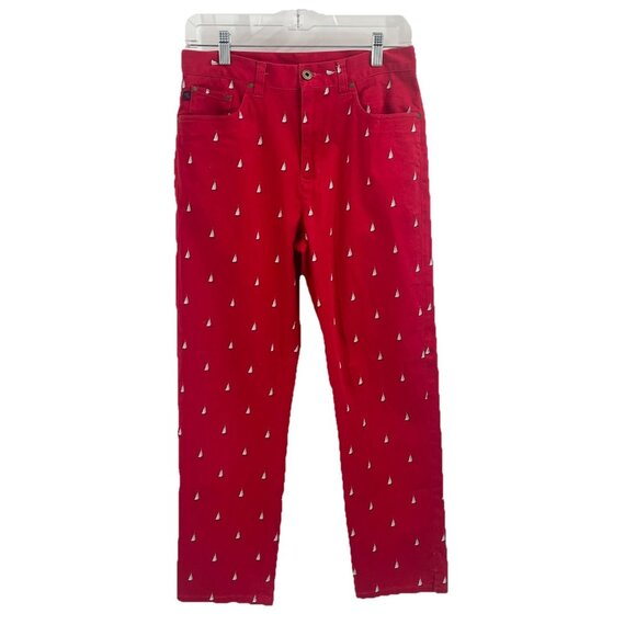 Ralph Lauren Red Straight Chino Pants Nautical Sailboat Print Old Money Sz 8 - Picture 1 of 5